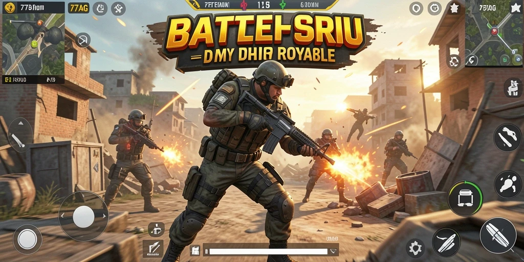 Tangkapan layar dari gameplay pertempuran Battle Royale yang mendebarkan.