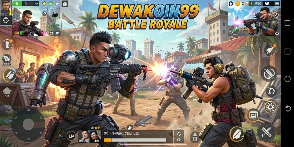 Tampilan gameplay intens dari DEWAKOIN99, menampilkan aksi Battle Royale.