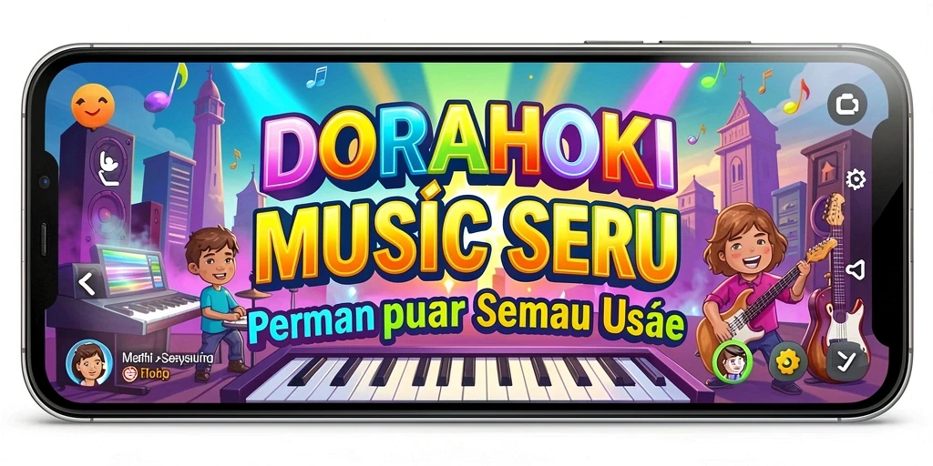 Tampilan gameplay DORAHOKI yang memukau dengan efek musik.