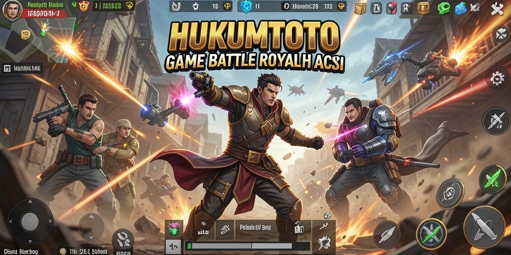 Tampilan gameplay HUKUMTOTO dengan pertarungan Battle Royale yang intens.