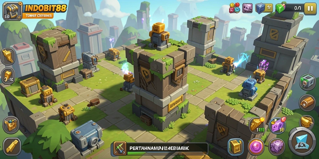 Gameplay seru di INDOBIT88 dengan strategi Tower Defense.