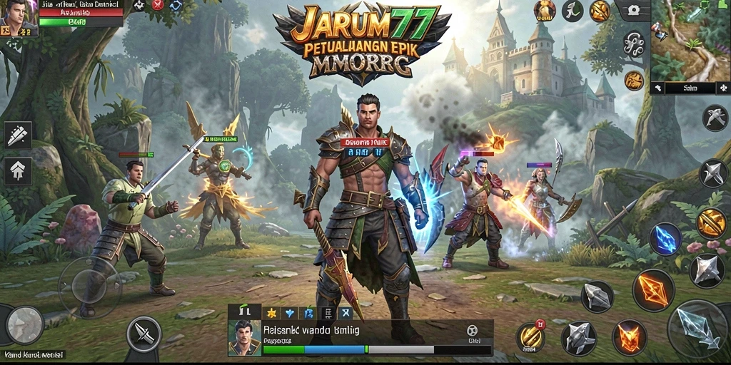 Screenshot gameplay JARUM77 menampilkan pertarungan epik dalam MMORPG.