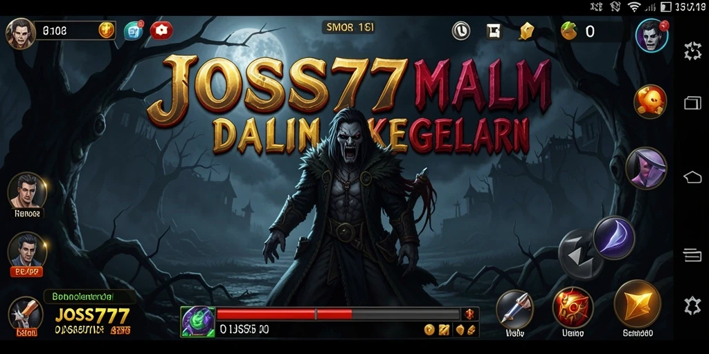 Screenshot gameplay JOSS777 menunjukkan suasana mencekam dan makhluk menyeramkan.