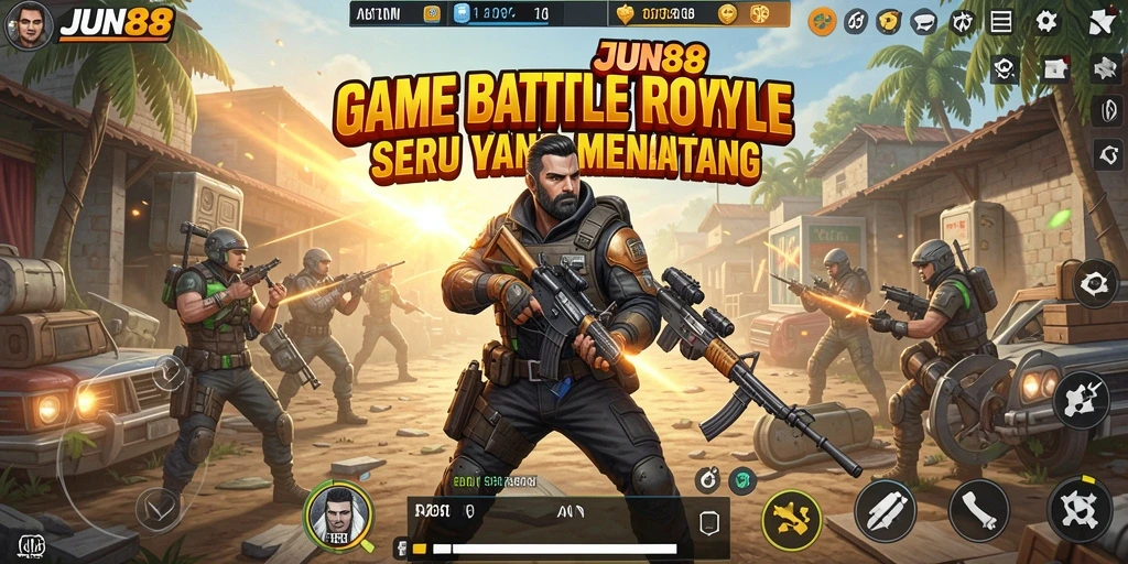 Tampilan gameplay <strong>JUN88</strong> yang intens dalam pertandingan Battle Royale.