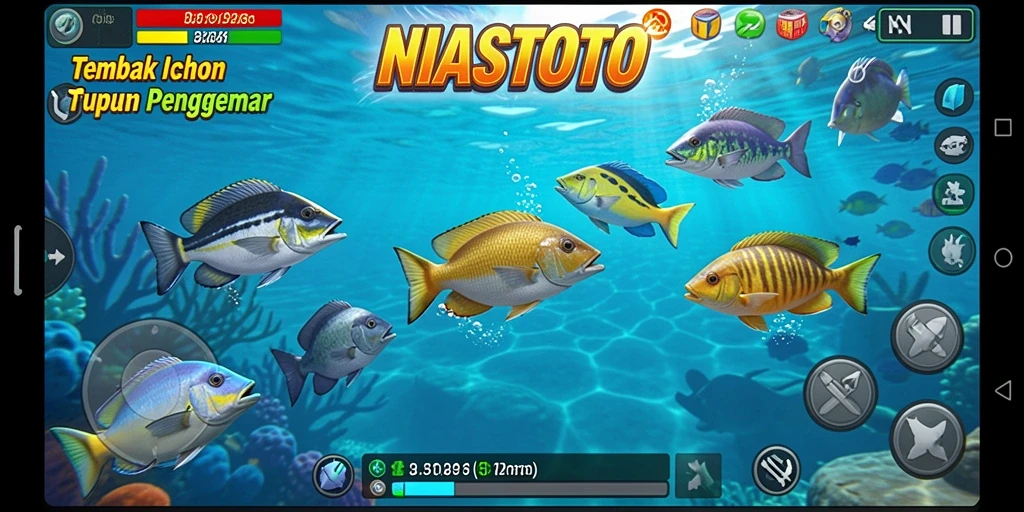 Screenshot gameplay NIASTOTO yang menampilkan aksi menangkap ikan.