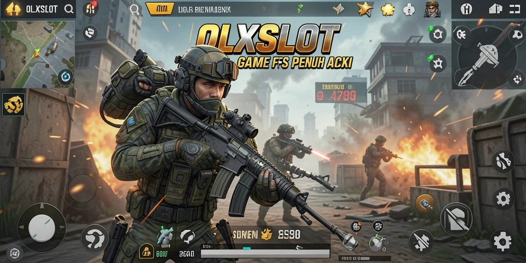 Tangkapan layar utama OLXSLOT memperlihatkan intense battle FPS.