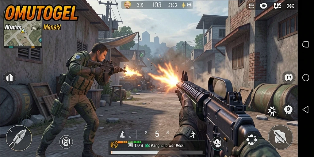 Tampilan gameplay menegangkan dari OMUTOGEL di medan perang.