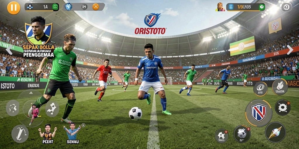 Tampilan gameplay menakjubkan dari ORISTOTO dengan aksi sepak bola yang menegangkan.