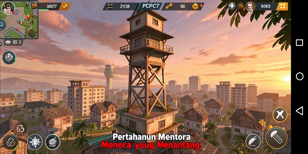 Tampilan gameplay PCPC7 memperlihatkan strategi pertahanan menara yang dinamis.