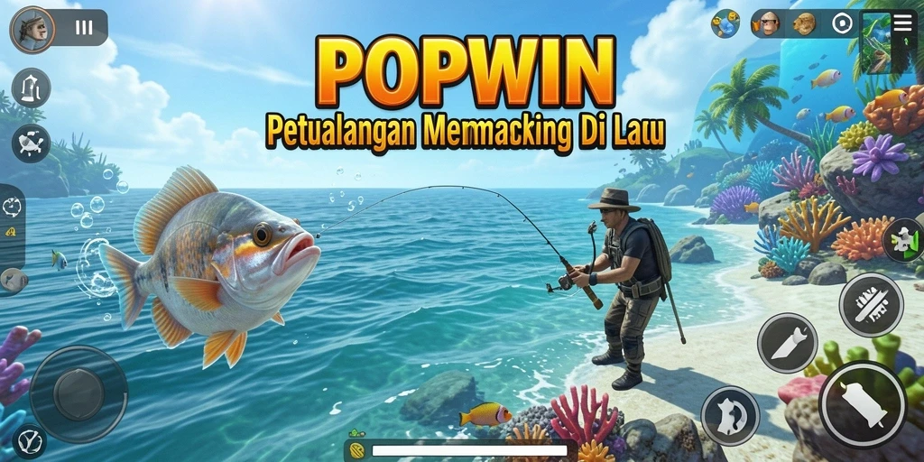 Screenshot menampilkan gameplay memancing yang seru di laut.