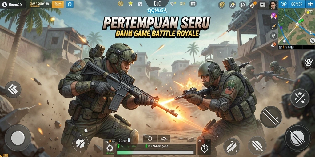 Tampilan seru gameplay di QQNUSA dalam pertempuran Battle Royale.