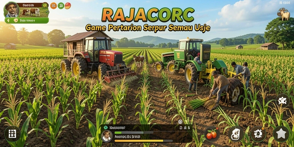 Screenshot gameplay RAJACORC menampilkan aktivitas bertani yang seru.