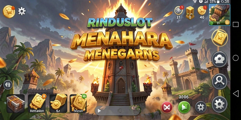 Tampilan gameplay RINDUSLOT dengan menara dan musuh yang beragam.