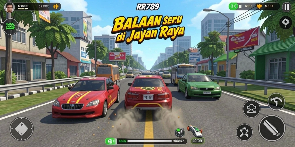 Screenshot gameplay RR789 menampilkan aksi balapan yang mendebarkan.