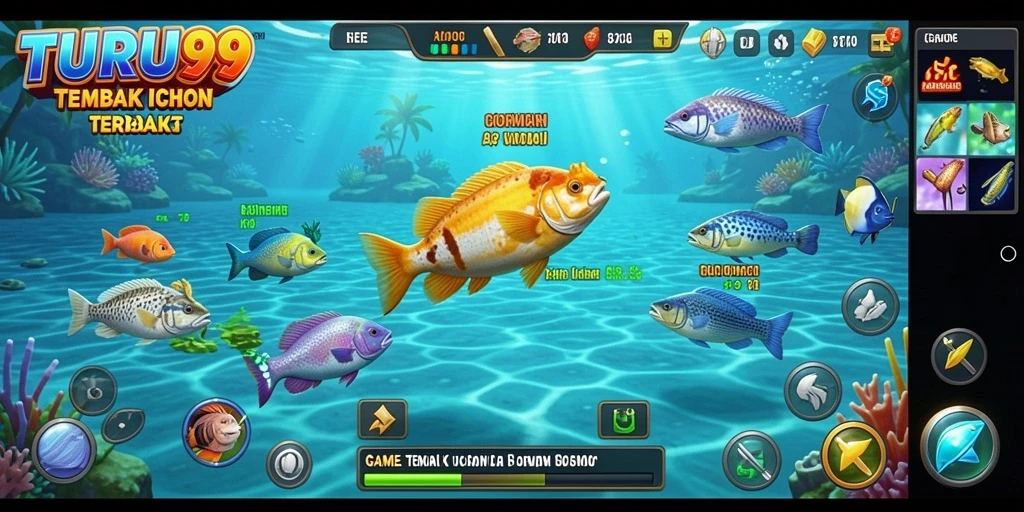 Screenshot gameplay TURU99 menampilkan aksi seru menangkap ikan.