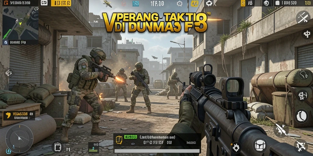 Tampilan gameplay mendebarkan dari VEGAS338 dalam pertempuran FPS.